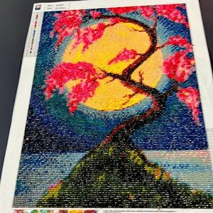 Moonlit cherry tree rhinestone art- completed